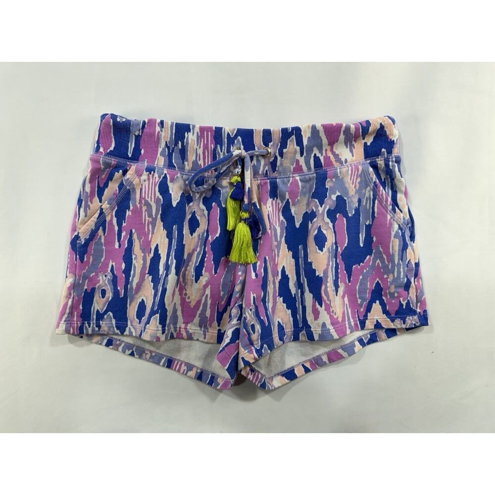 Lilly Pulitzer Yasmin Shorts 4" Too Many Prints Pink Blue Tassels Womens Sz XS
